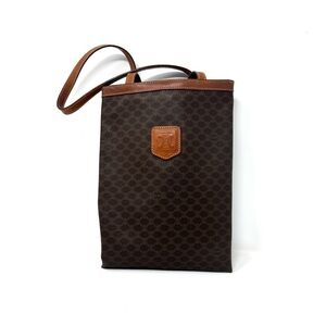 Celine Macadam Tote Bag – Vintage Monogram Canvas Cabas with Leather Trim